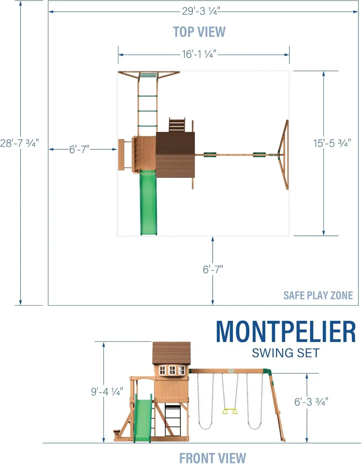 Backyard Discovery Montpelier Cedar Wood Swing Set, Ages 3-6 Years, Wave Slide, Clubhouse, Monkey Bars, Picnic Area, Belt Swings