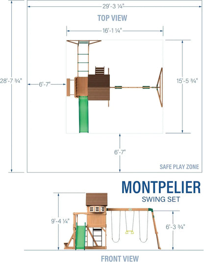 Backyard Discovery Montpelier Cedar Wood Swing Set, Ages 3-6 Years, Wave Slide, Clubhouse, Monkey Bars, Picnic Area, Belt Swings