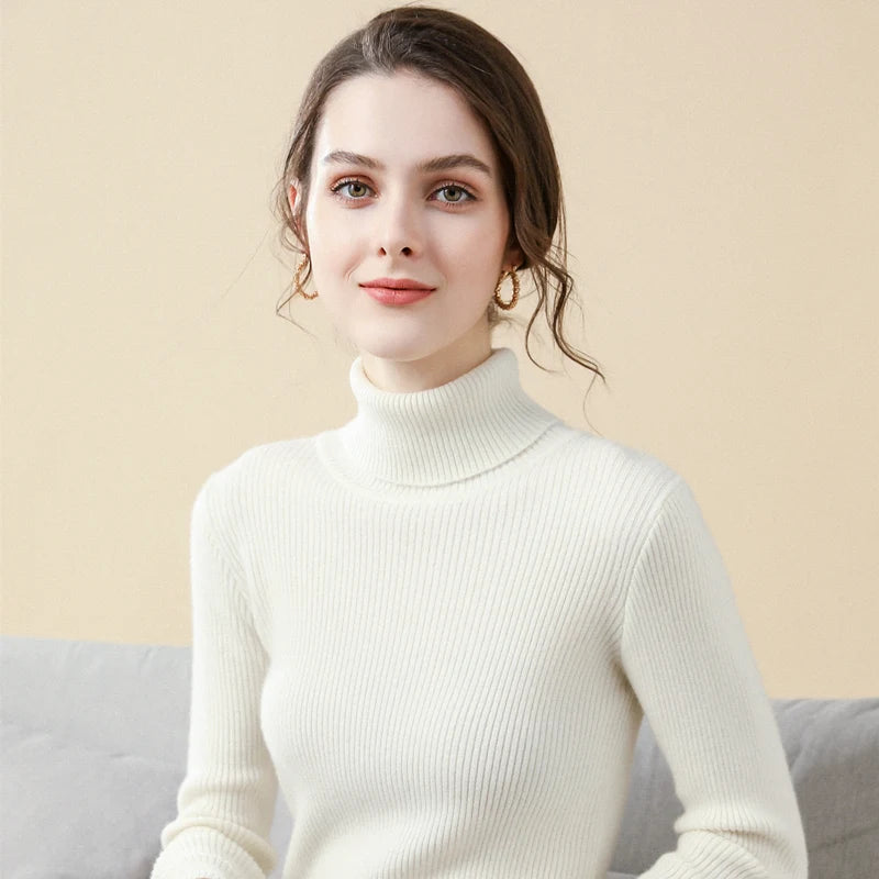 Sweater Women New Arrival 2025 Autumn Winter Turtleneck Sweaters Korean Style Simple Base Layer Pullover Thick Solid Slim Tops