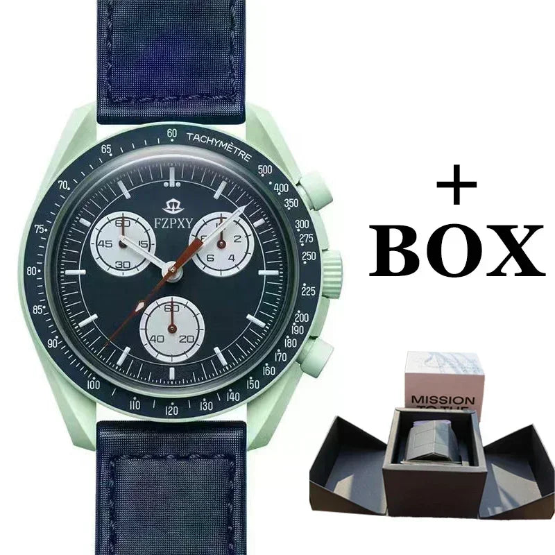 2025 Men's Moon Phase Quartz Chronograph Watch - 6-Hand Celestial Dial, Waterproof Luminous, Gift Box, Hot Sale Free Shipping