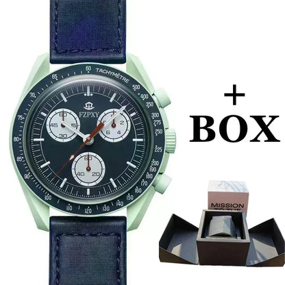 2025 Men's Moon Phase Quartz Chronograph Watch - 6-Hand Celestial Dial, Waterproof Luminous, Gift Box, Hot Sale Free Shipping