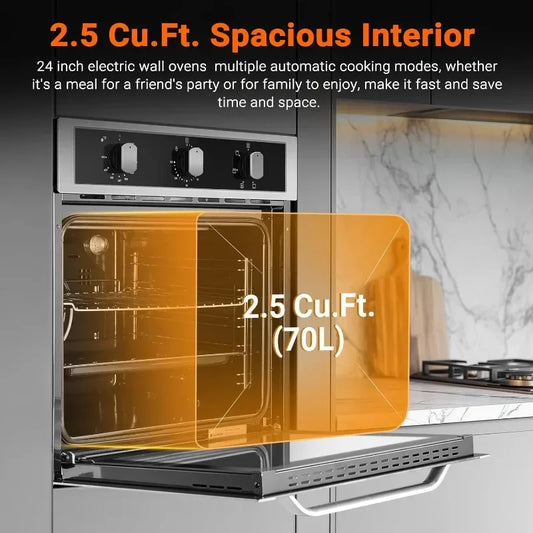 AAOBOSI Wall Oven, 24-inch Single Wall Oven, 2.5 cu. ft. Built-in Convection Electric Oven, Mechanical Knob Control Timer