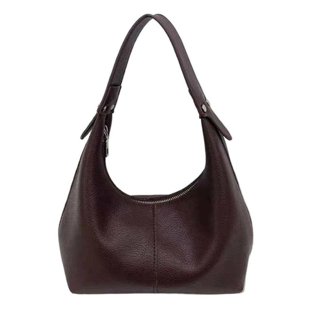 Women Fashion Tote Handbag PU Leather Simple Shoulder Purse Solid Color Soft Hobo Bags Girls Outdoor Daily Bag