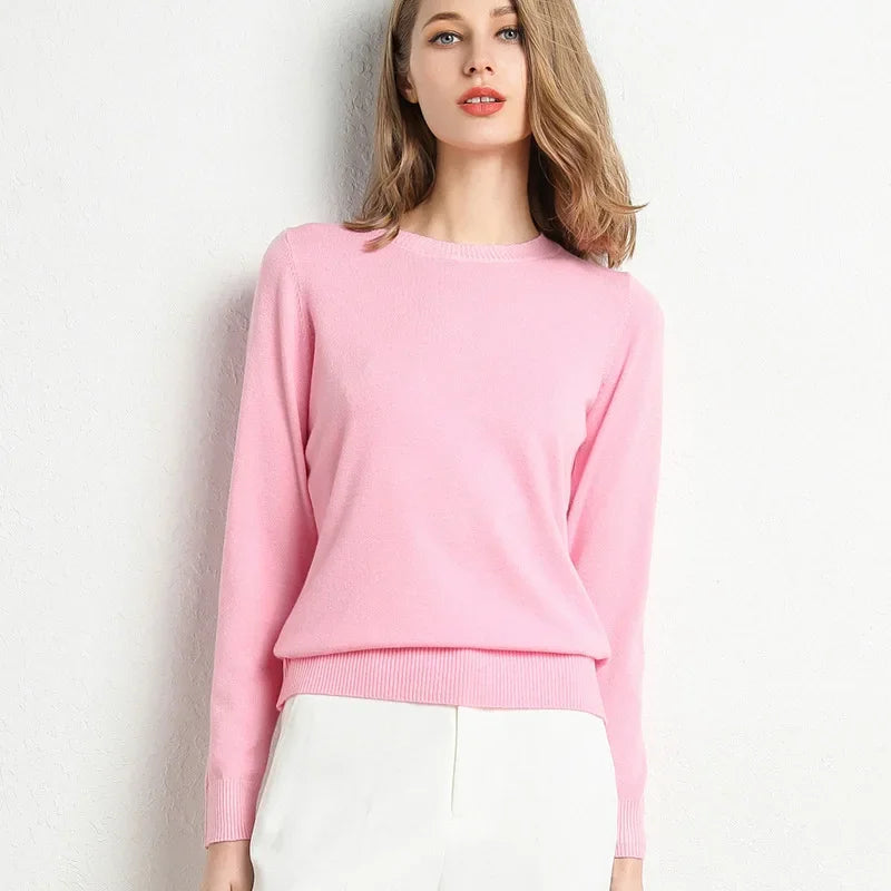 2023 Women Slim O-Neck Pullover Cashmere Wool Blending Sweater Autumn And Winter Long-Sleeved Knit Bottoming Shirt Large Size