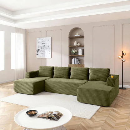 132" Modular Sectional Sleeper Sofa, Boneless Cloud Couch for Living Room, U Shaped 5 Seat Sofa with 2 Cup Holders,, Customized