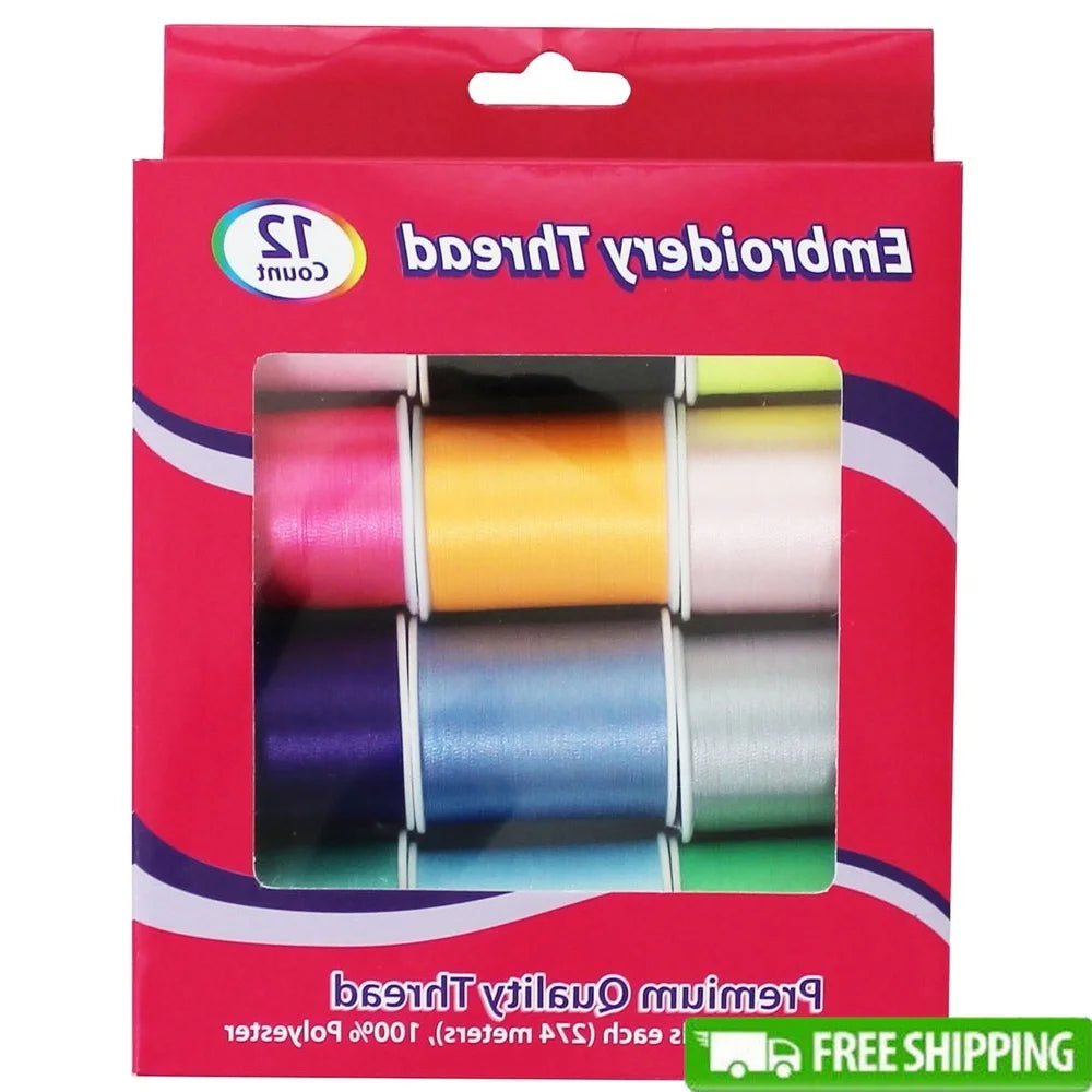 100 Polyester Embroidery Thread 300 Yd Spools 12 Colors Durable Machine Hand Sewing Floss