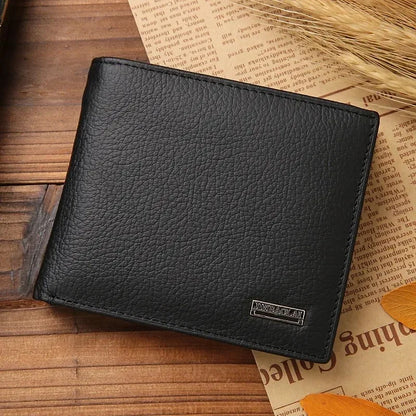 Genuine Leather Mens Wallet Premium Product Real Cowhide Wallets For Man Short Black Wallet Portefeuille Homme Short Purses