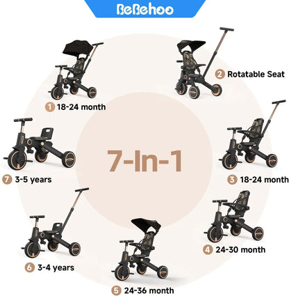 Tricycle Stroller for Toddler,Foldable Baby Tricycle,Kids Balance Bike with Push Handle,Toddlers Stroller Bike with 1 to 5 Years