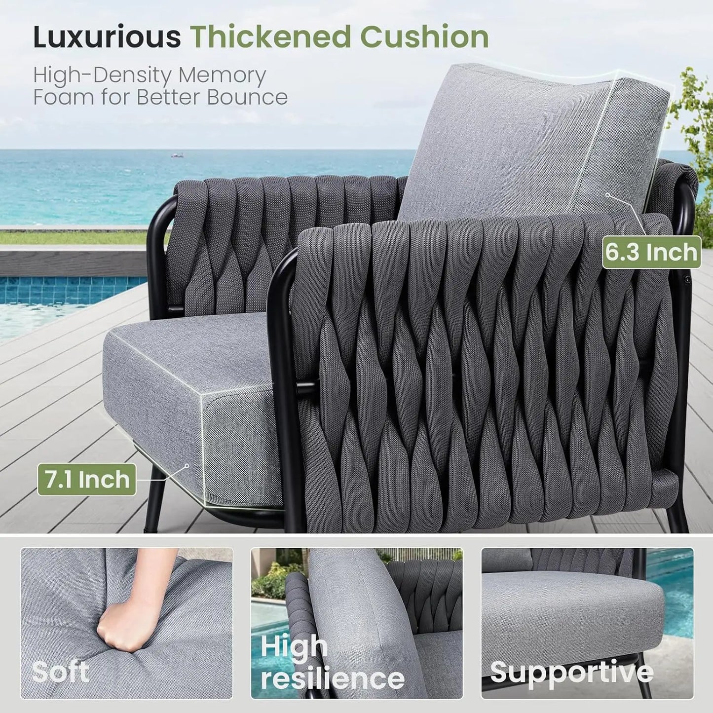 Outdoor Patio Furniture Set 6-Piece, Outdoor 5-Seat Sofa with Coffee Table, Waterproof Thick Cushion Patio Conversation Set, All