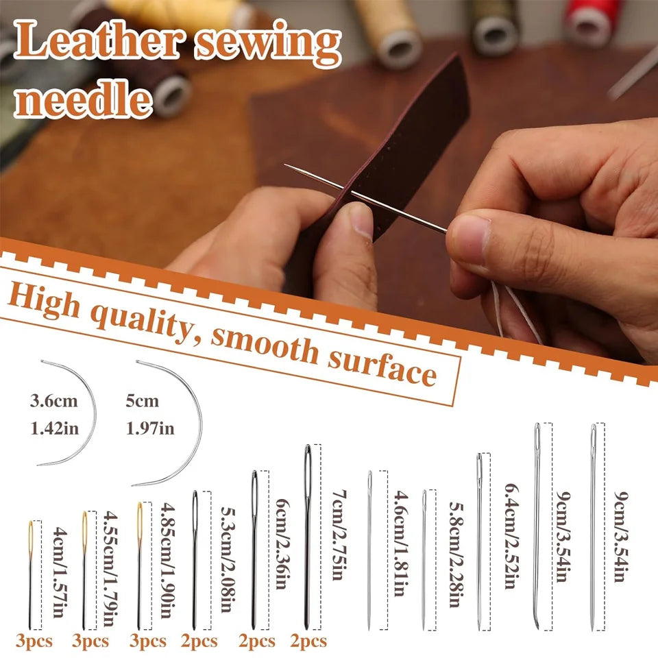 Leather Upholstery Repair Sewing Kit with 12 Colors Waxed Thread Heavy Duty Sewing Needles Awls for Shoes Sofa Carpet Repair