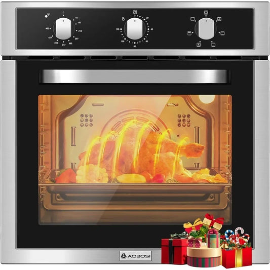 AAOBOSI Wall Oven, 24-inch Single Wall Oven, 2.5 cu. ft. Built-in Convection Electric Oven, Mechanical Knob Control Timer