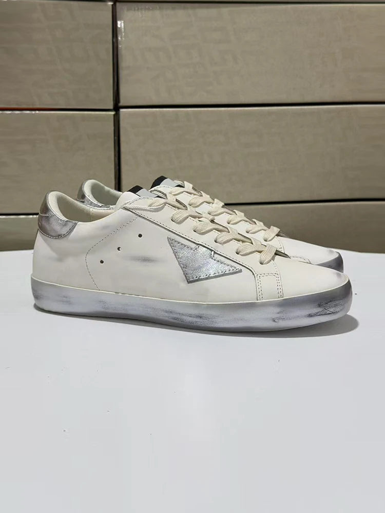 Spring Summer Fashion Casual Low-top Shiny Shoelaces Shoes Women's Round Toe Patchwork Diamond Heel Flat Bottom Sports Shoes