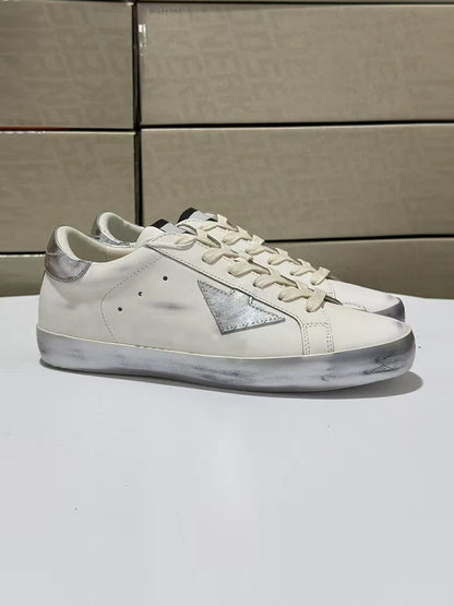 Spring Summer Fashion Casual Low-top Shiny Shoelaces Shoes Women's Round Toe Patchwork Diamond Heel Flat Bottom Sports Shoes