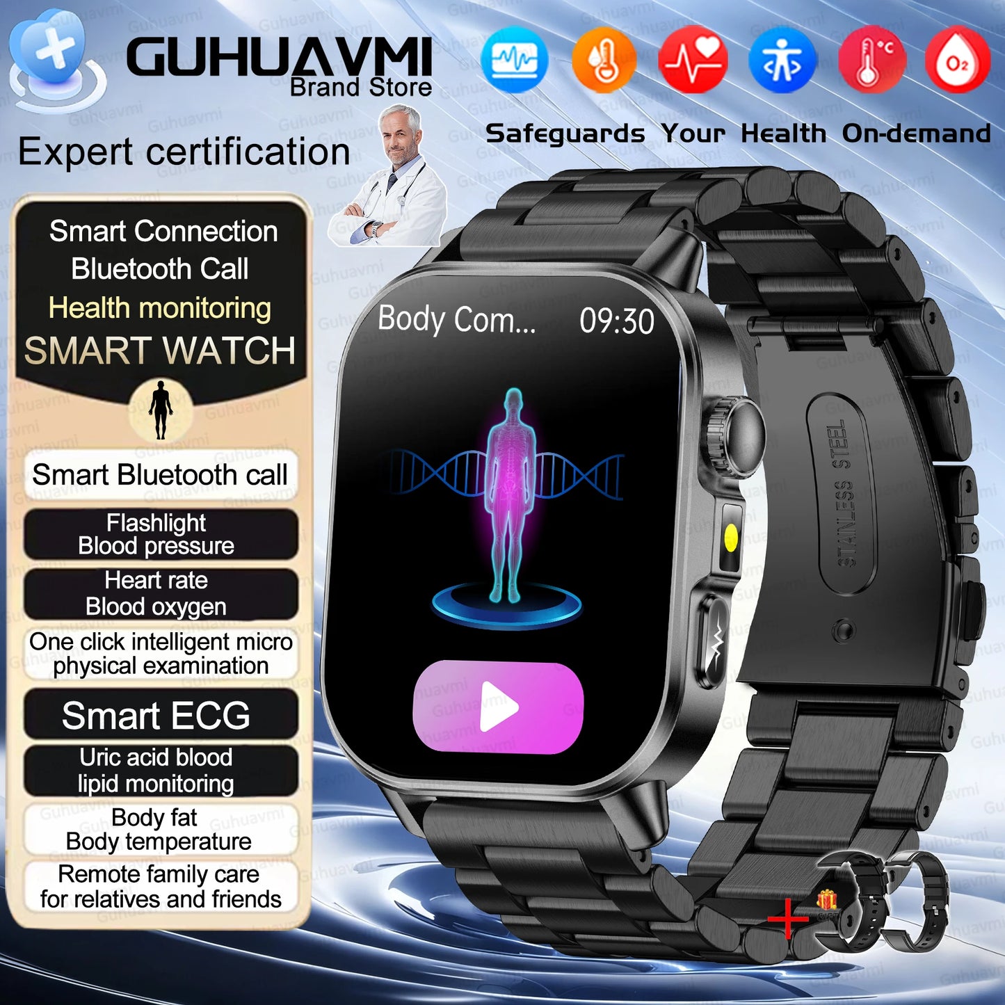 2026 New AI Health Diagnosis Smart Watch Body Analysis Uric Acid Blood lipids ECG+PPG Blood pressure call Smart watch Men Women