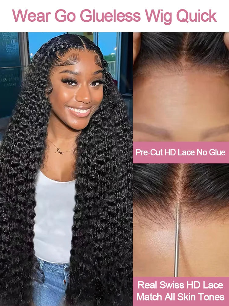 30 40 Inch Water Wave Curly 7x5 13x4 Glueless Wig Human Hair 13x6 HD Lace Frontal Wig Pre Cut Wear Go Deep Wave Front Wig 300%