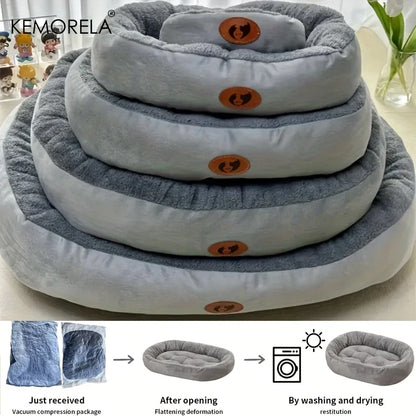 Plush Oval Pet Bed for Dogs and Cats, Thickened achine Washable All-Season Dog Cat Cushion for Small Medium Large Breeds