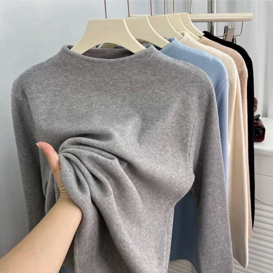 Solid Sweater Women Half Turtleneck Knitted Pullovers Harajuku Korean 2025 Soft Warm Knitwear Autumn Winter Fashion Slim Jumpers