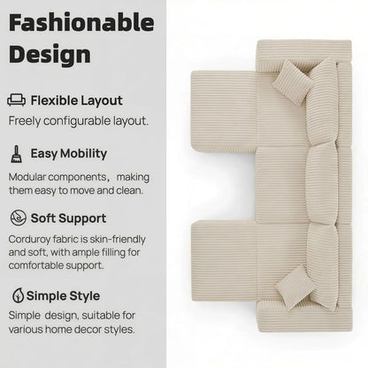 94" Modular Sectional Sofa, Comfy U-Shaped Boneless Couch, Sectional Couches for Living Room, High-Density Foam, Customized