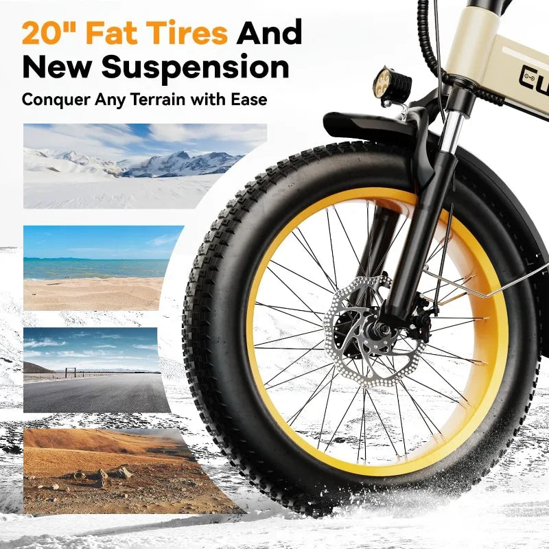 home.1000W Folding Electric Bike,48V 20AH Removable Battery E Bike,30+MPH,80 Miles Max Range Electric Bike for Adults,20" Fat Ti