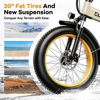 home.1000W Folding Electric Bike,48V 20AH Removable Battery E Bike,30+MPH,80 Miles Max Range Electric Bike for Adults,20" Fat Ti