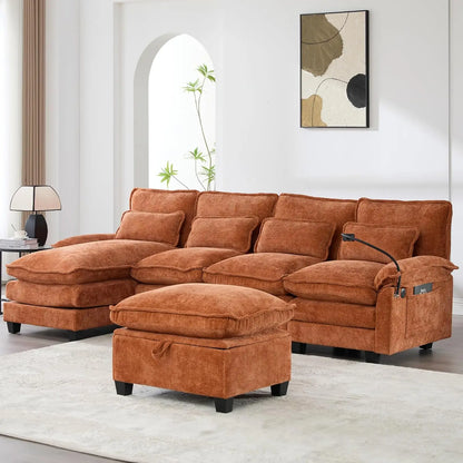 Modern U Shape Sectional Sofa Cloud Couch, 110" Upholstery Chenille Fabric Modular Couch, Comfy 4 Seat Sleeper Sofa With Double