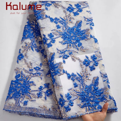 Latest Nigerian Laces Fabric 2025 Luxury 5 Yards African Jacquard Brocade Lace Fabric for Sewing Family Prom Dresses F4012