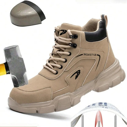 Men's Durable High-Top Steel Toe Safety Shoes, Slip-Resistant, Anti-Puncture, Anti-Crush, Suitable for Work, Industry, Construct