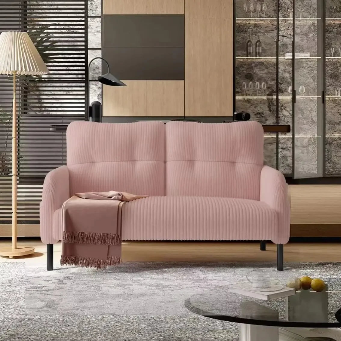 47" Loveseat Couch, Comfy Corduroy with Spring Cushion, Super Deep Seat Sofa Bed, Suitable for Living Rooms and, Customized