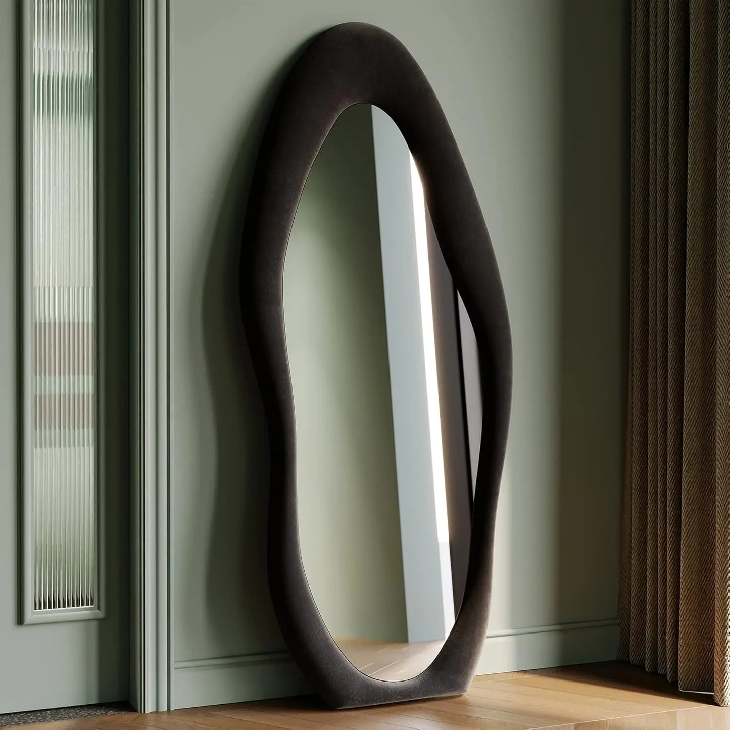 63x24 inch full-length mirror, irregular wave mirror hanging or leaning against the wall in the dressing room/bedroom