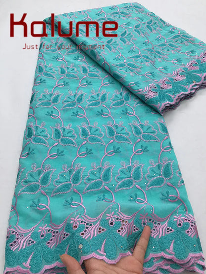 Kalume Lace 2025 African Cotton Lace Fabric High Quality Embroidered Stones Nigerian Swiss Voile Lace Fabric For Sewing F3580