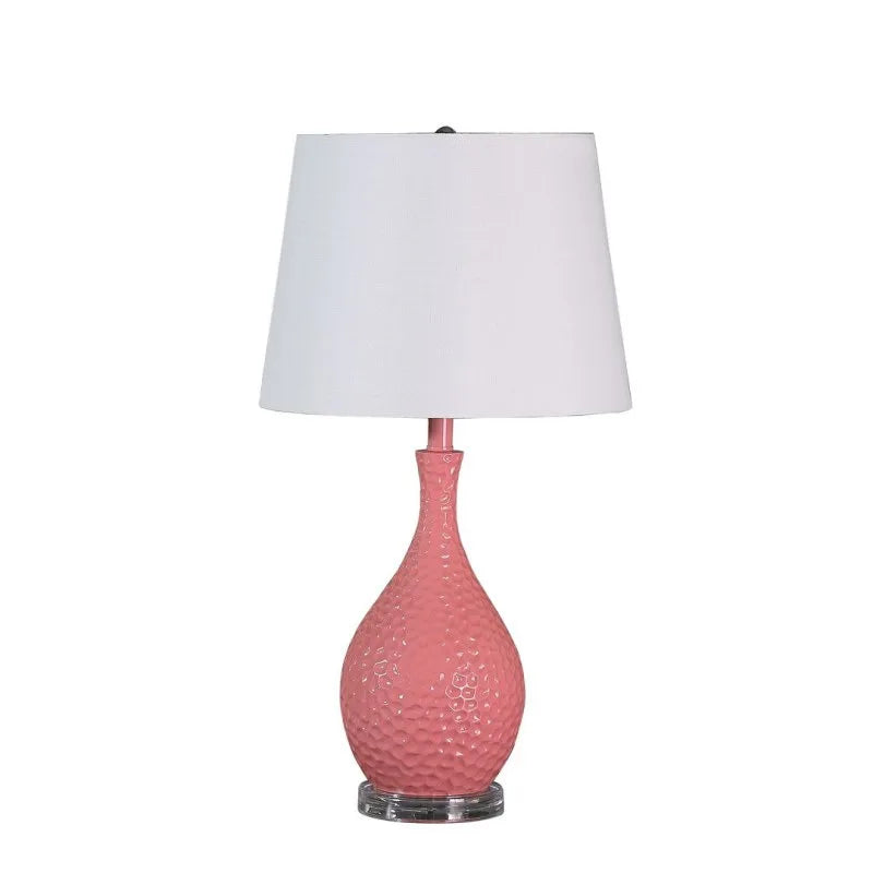 28" Pink Table Lamp  Mid Century Modern Resin Design  White Shade Stylish Lighting Living Room Bedroom Elevates Retro Decor
