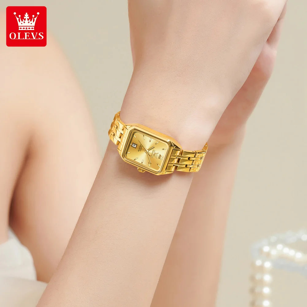 OLEVS Original Women's Wacthes Waterproof Stainless steel Calendar New Ladies Watches High Quality Square Dial Wristwatch Set