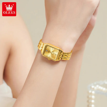 OLEVS Original Women's Wacthes Waterproof Stainless steel Calendar New Ladies Watches High Quality Square Dial Wristwatch Set