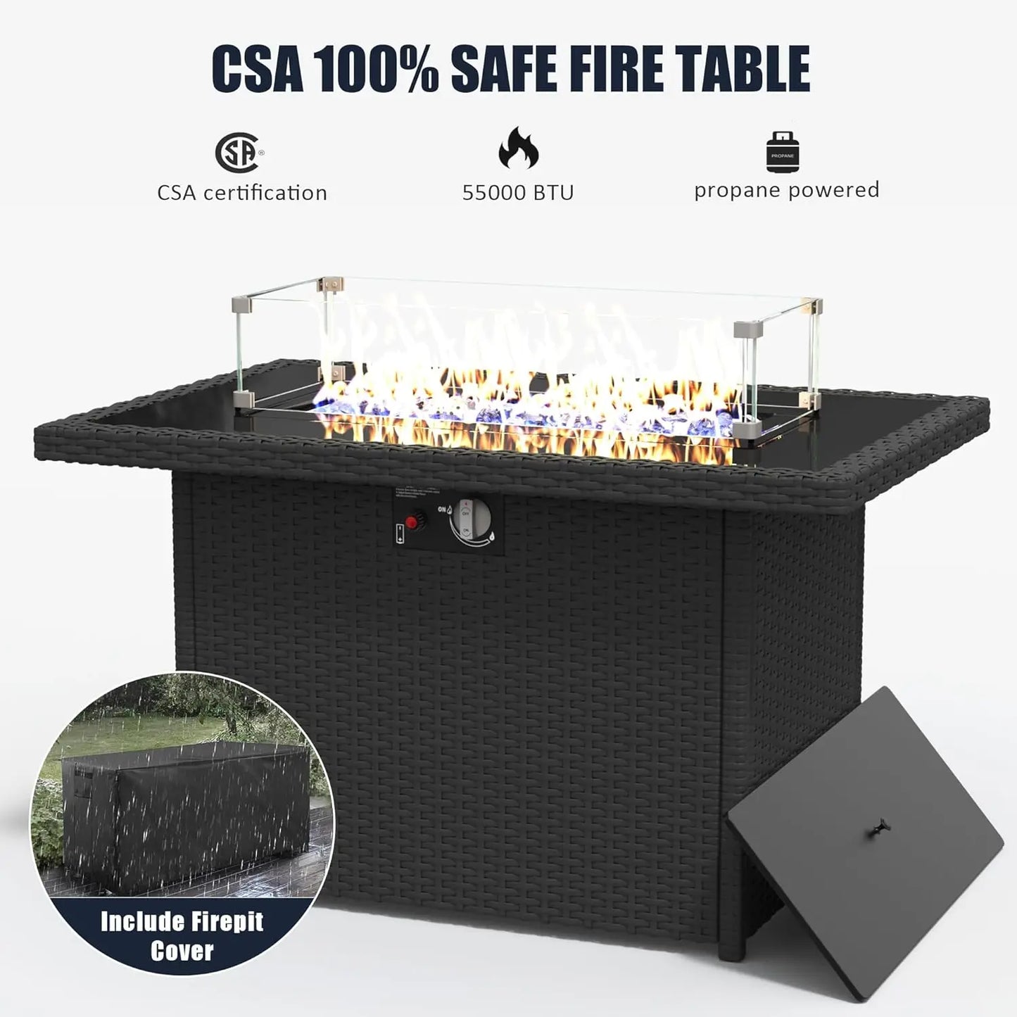 10 Pieces Outdoor Patio Furniture Set with Fire Pit Table, Rattan Wicker Sectional Swivel Rocker Chairs Sets with, Customized