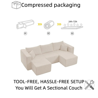 94" Modular Sectional Sofa, Comfy U-Shaped Boneless Couch, Sectional Couches for Living Room, High-Density Foam, Customized