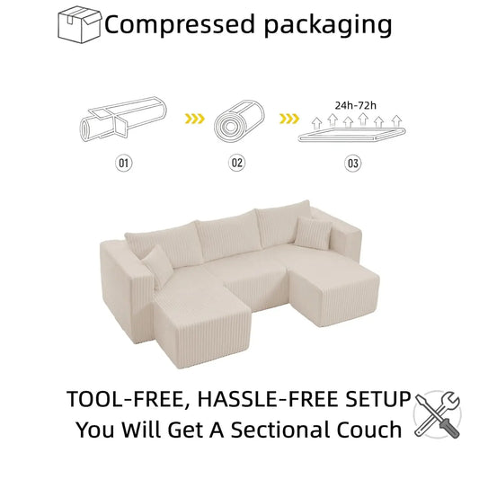 94" Modular Sectional Sofa, Comfy U-Shaped Boneless Couch, Sectional Couches for Living Room, High-Density Foam, Customized