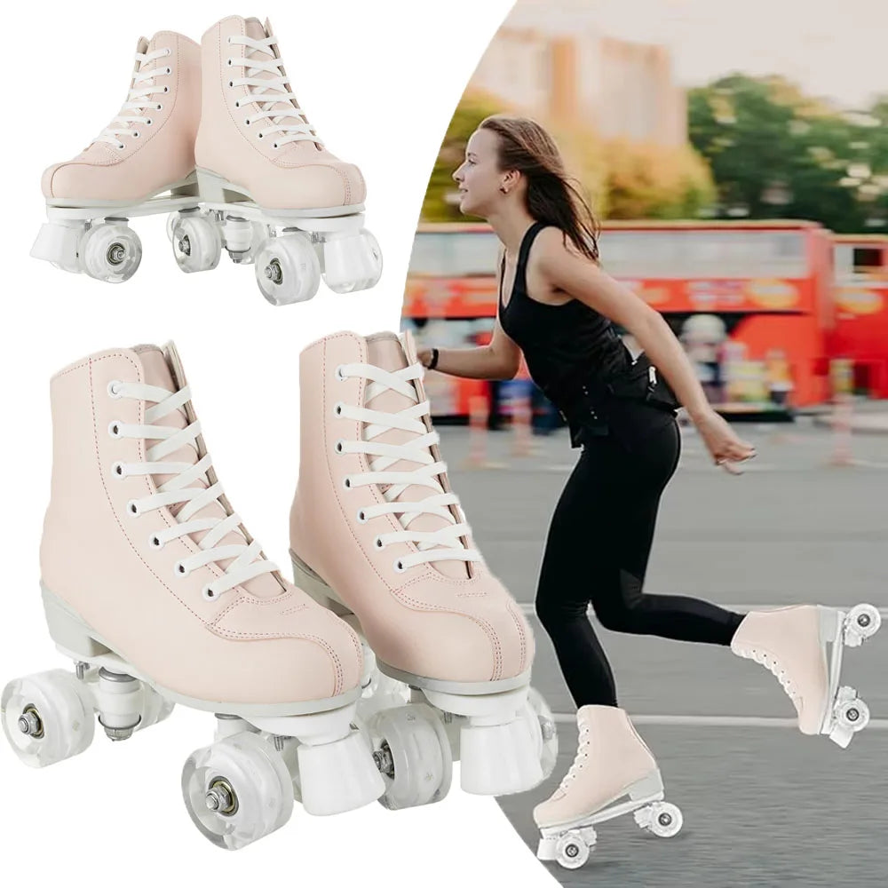 2025 Flashing Roller Skates PU Leather Roller Skates Double Row Quad Skate Shoes Adult Outdoor Indoor Skating Training Sneakers