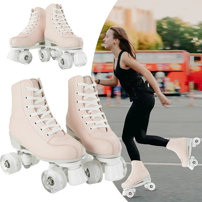 2025 Flashing Roller Skates PU Leather Roller Skates Double Row Quad Skate Shoes Adult Outdoor Indoor Skating Training Sneakers