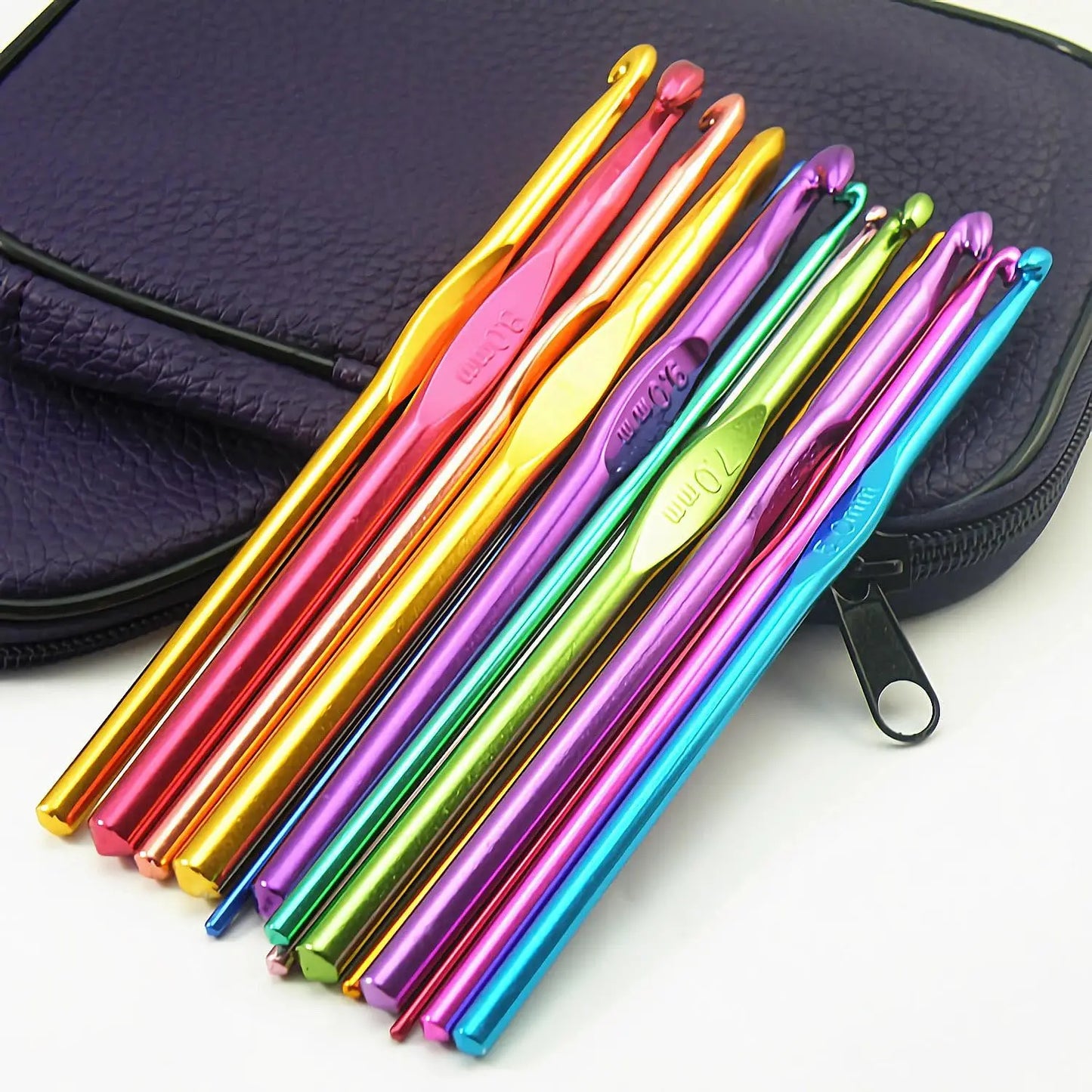 22 Pcs Set Colorful Aluminum Alloy Crochet Hooks Needles Knit Weave Yarn Set for DIY Craft 0.6mm - 6.5mm