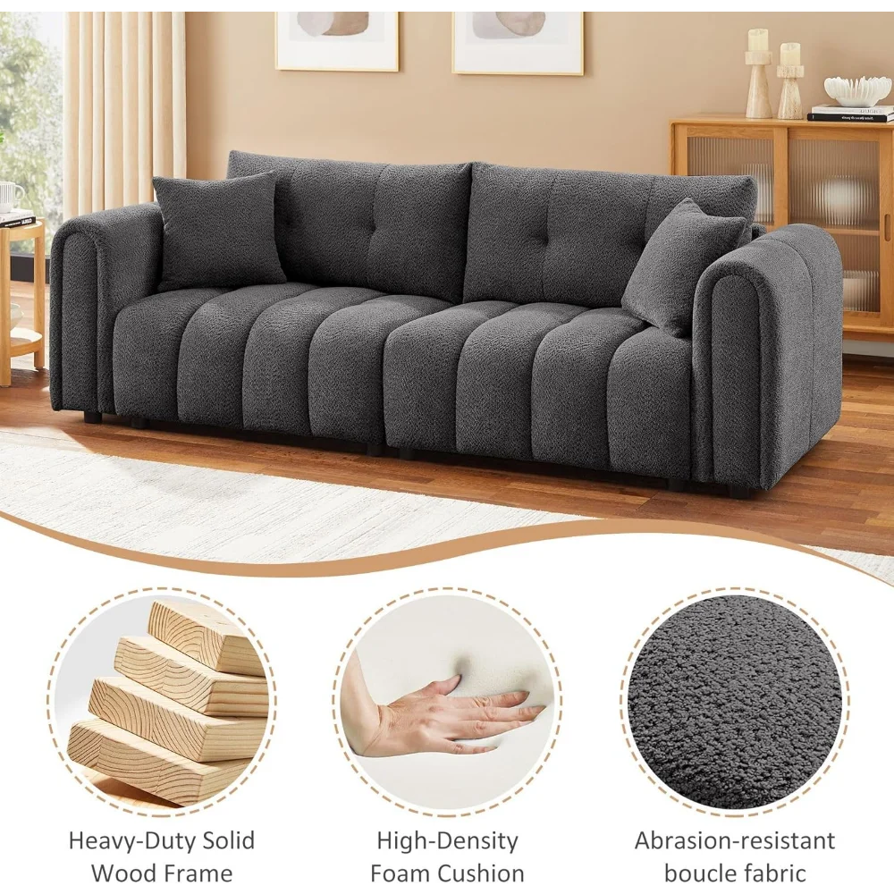 91.5" Modern Boucle Sofa Couch, Comfortable Upholstered Tufted Cloud Couch, 3 Seater Couches for Living Room, Bedroom