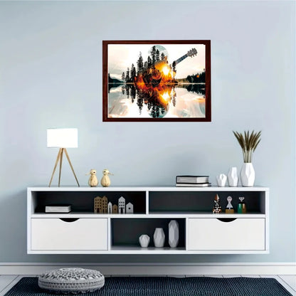 Adult Advanced Wooden Puzzle Game - Lake Reflection and Guitar and Forest Scenes, Thick and Durable Wood, Vibrant Sunset Color, Seamless Edge - Birthday, Halloween, Thanksgiving, Easter Natural and Music Theme DIY Puzzle - Ho