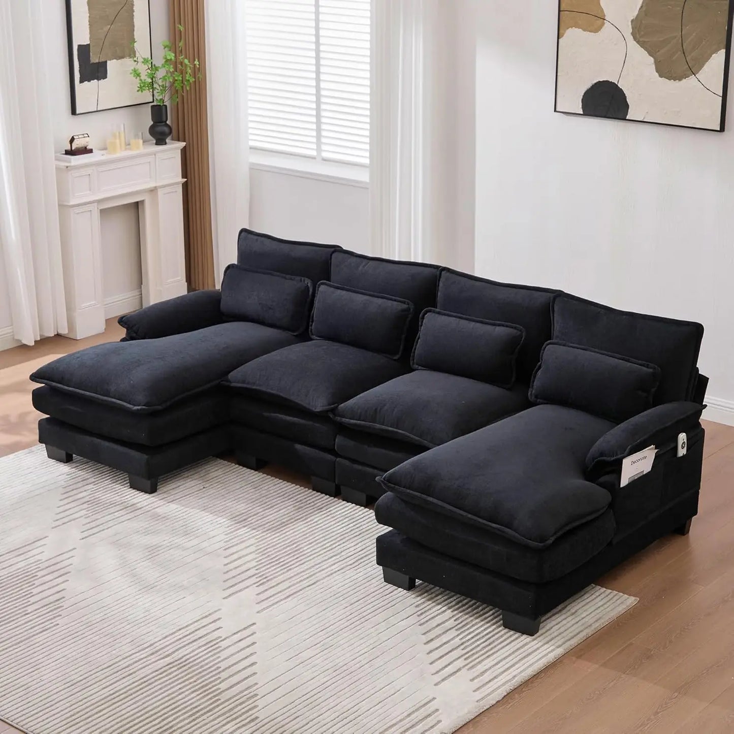Modern U Shape Sectional Sofa Cloud Couch, 110" Upholstery Chenille Fabric Modular Couch, Comfy 4 Seat Sleeper Sofa With Double
