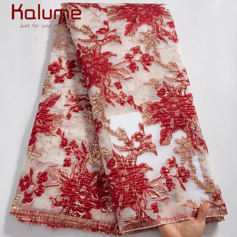 Latest Nigerian Laces Fabric 2025 Luxury 5 Yards African Jacquard Brocade Lace Fabric for Sewing Family Prom Dresses F4012