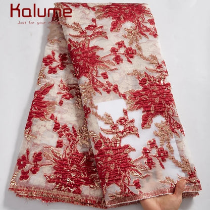 Latest Nigerian Laces Fabric 2025 Luxury 5 Yards African Jacquard Brocade Lace Fabric for Sewing Family Prom Dresses F4012