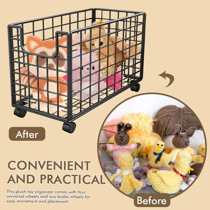 Stuffed Animal Organizer with Wheels Dirty Clothes Metal Laundry Basket Rolling Storage Bins Rack Home Large Hamper Container