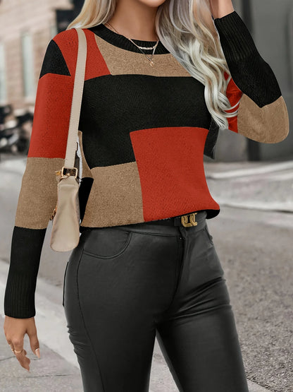 Melard Patchwork Colorful Pullover Knit Sweater Color Block Plaid Sweater LL256