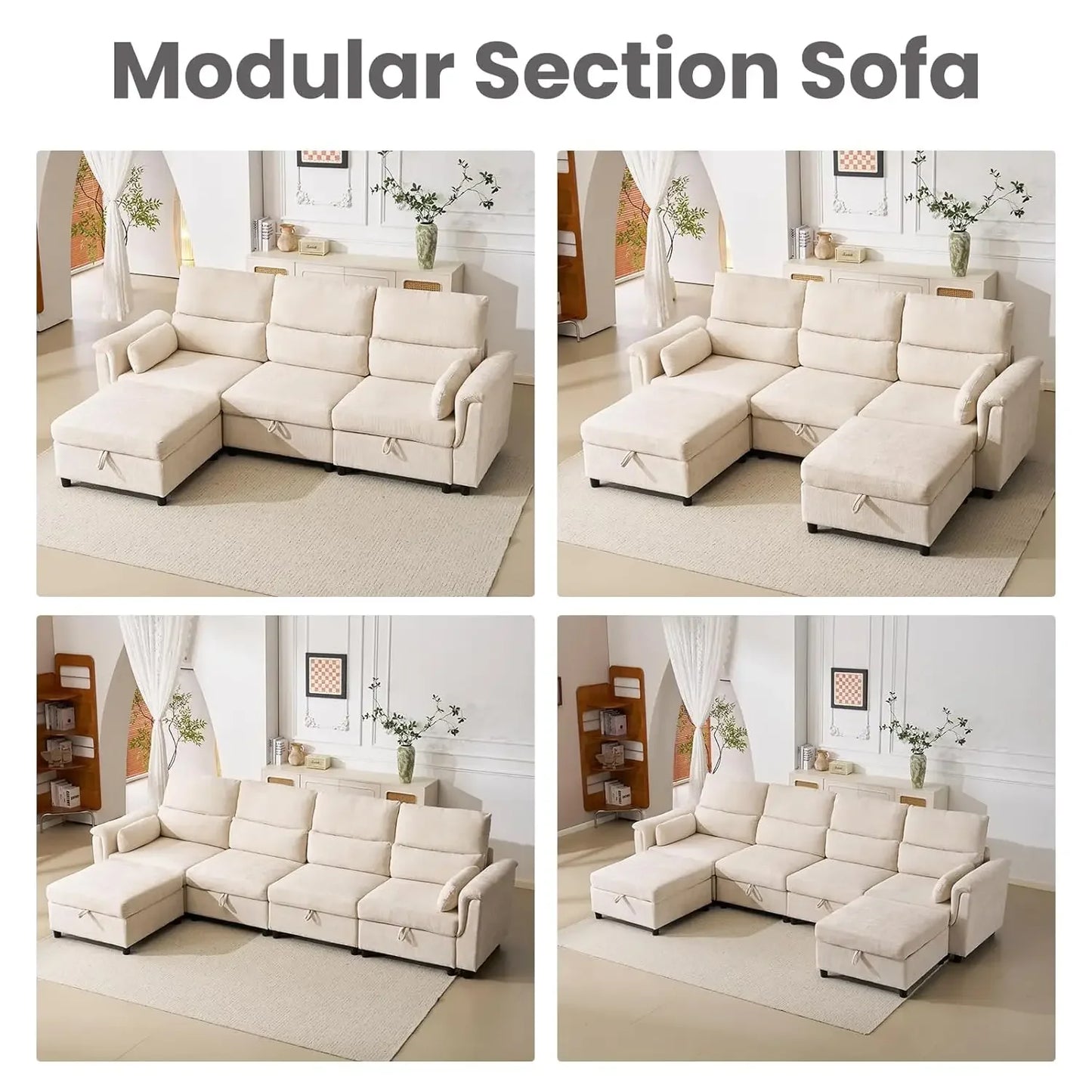 132'' Oversized Modular Sectional Sofa, U Shaped Comfy Sectional Couch with Large Storage, 6 Seat Chenille Deep, Customized