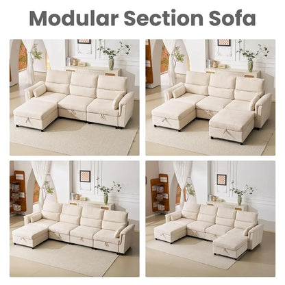 132'' Oversized Modular Sectional Sofa, U Shaped Comfy Sectional Couch with Large Storage, 6 Seat Chenille Deep, Customized