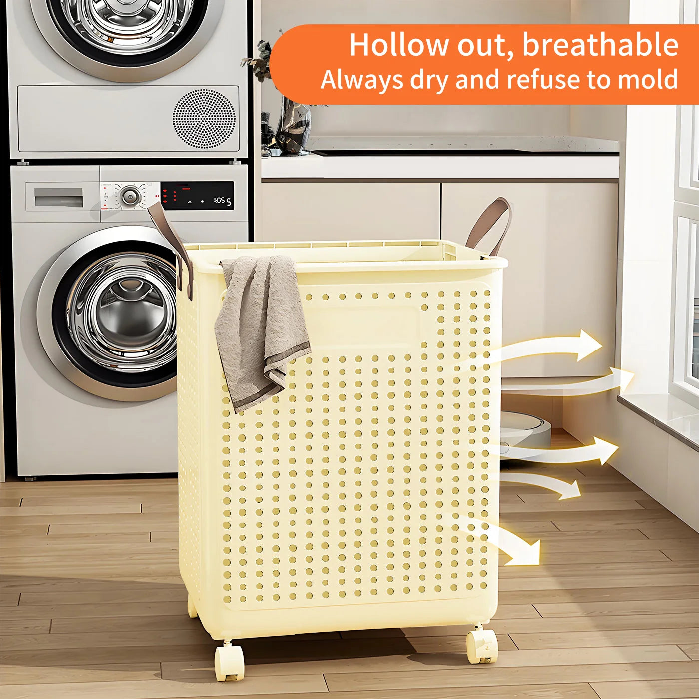 Laundry Basket Plastic Large With Wheel Foldable Clothing Storage Hamper Removable Organization Portable For Balcony Bathroom