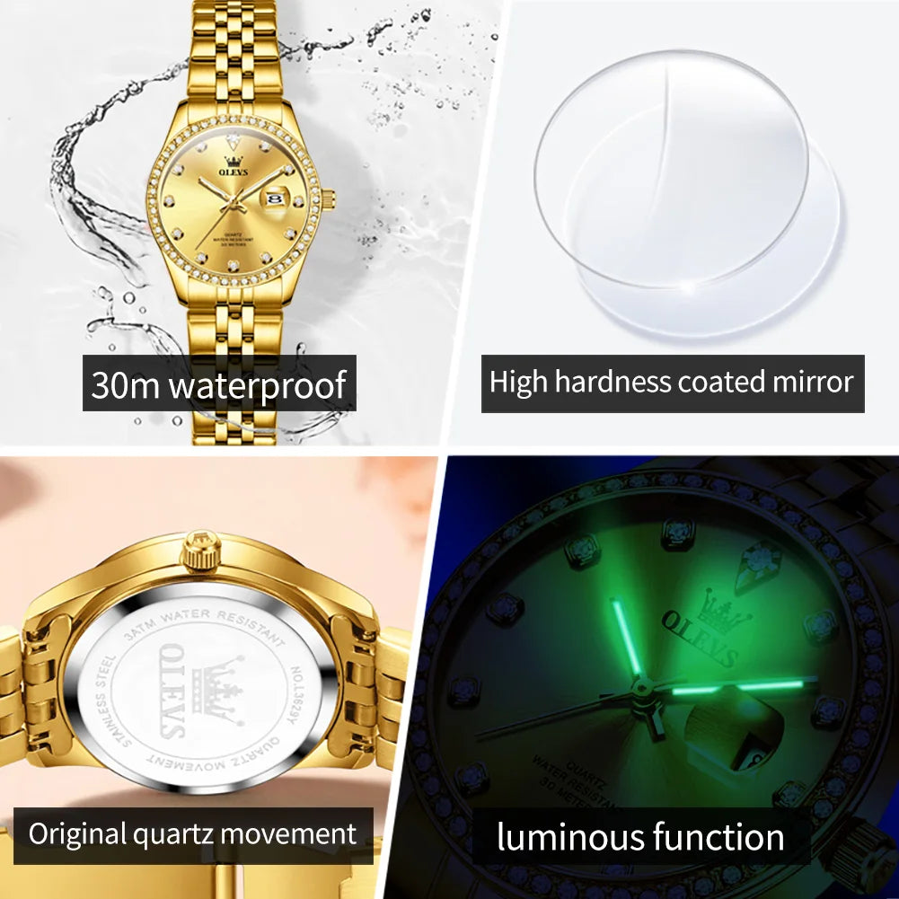 OLEVS 3629 Top Luxury Brand Women Watch Classic Business Calendar Waterproof Luminous Watch Elegant Diamond Women Quartz Watch